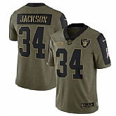 Nike Raiders 34 Bo Jackson 2021 Olive Salute To Service Limited Jersey Dyin,baseball caps,new era cap wholesale,wholesale hats